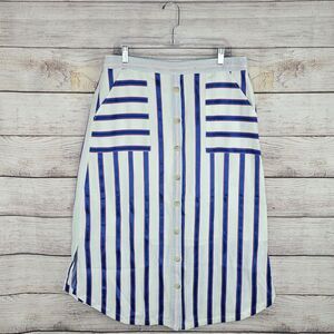 Joules Orielle Linen Blend Blue Pink White Striped Lightweight Skirt Size 12 NWT